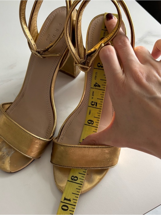 Sandro Metallic Gold Ankle-Strap Block Heel Sandals Sz 37 - Picture 8 of 9